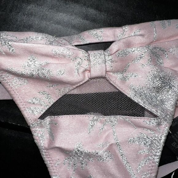Victoria's Secret Designer Collection 32C BRA BRALETTE SET S Pink Silver Palm - Picture 4 of 6